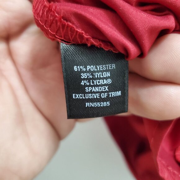 Express Design Studio Women's Y2K Dark Red Stretch Ruffle V-Neck Career Shirt S - Picture 6 of 7